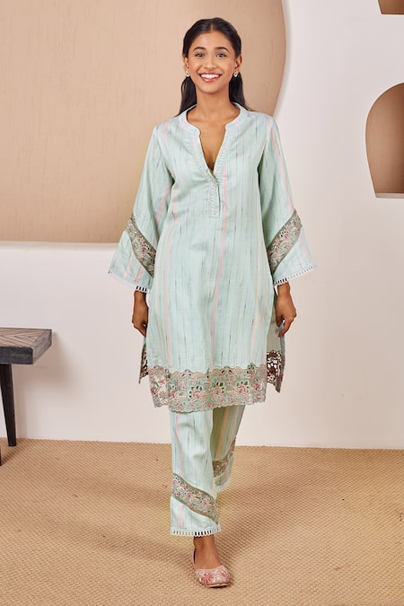 Bhawna Sethi Lovebird Stripe Printed Kurta With Pant 