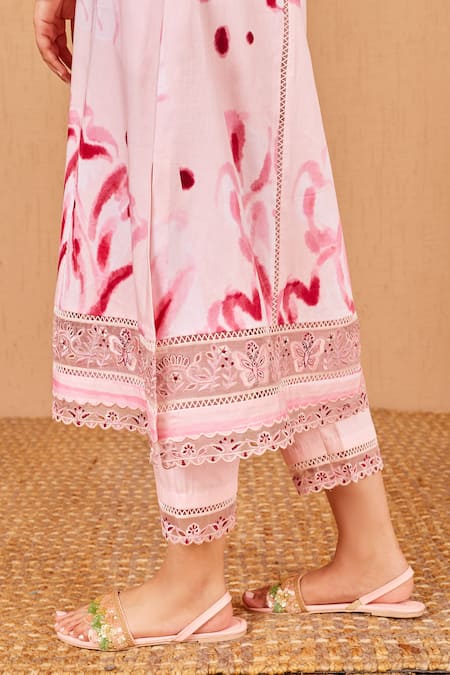 Bhawna Sethi Pink Cotton, Silk, Rosella Floral Print A-line Sleeveless Kurta Set With Dupatta at Aza Fashions Bhawna Sethi_Pink Cotton, Silk, Rosella Floral Print A-line Sleeveless Kurta Set With Dupatta _at_Aza_Fashions
