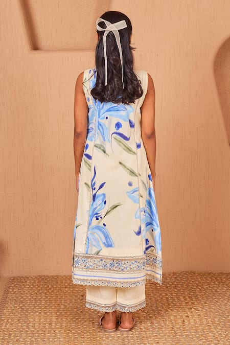 Shop Bhawna Sethi Yellow Cotton, Silk Embroidery, Cut Canary Floral Print A-line Kurta With Pant at Aza Fashions Shop_Bhawna Sethi_Yellow Cotton, Silk Embroidery, Cut Canary Floral Print A-line Kurta With Pant _at_Aza_Fashions