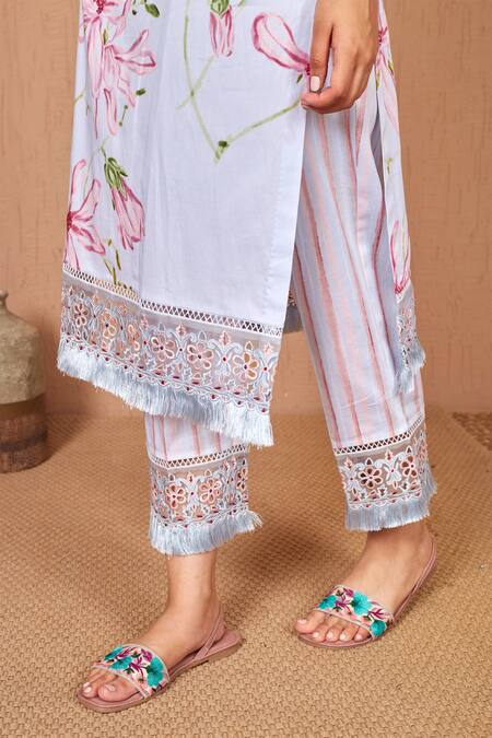 Shop Bhawna Sethi Blue Cotton, Silk, Organza Bluebird Floral Print Kurta Set With Dupatta Online at Aza Fashions Shop_Bhawna Sethi_Blue Cotton, Silk, Organza Bluebird Floral Print Kurta Set With Dupatta _Online_at_Aza_Fashions