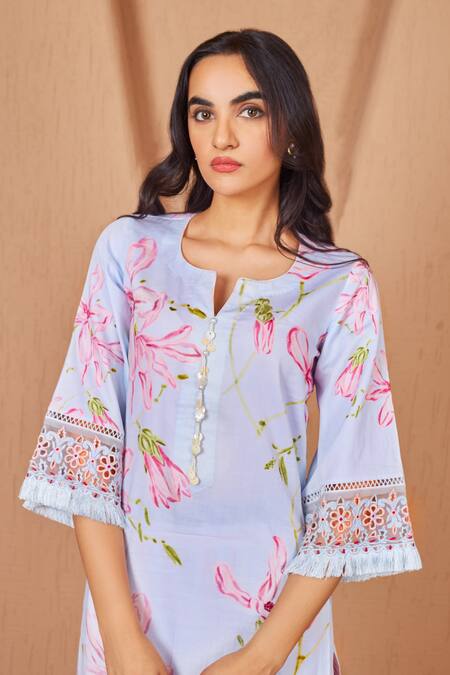 Buy Bhawna Sethi Blue Cotton, Silk, Organza Bluebird Floral Print Kurta Set With Dupatta Buy_Bhawna Sethi_Blue Cotton, Silk, Organza Bluebird Floral Print Kurta Set With Dupatta