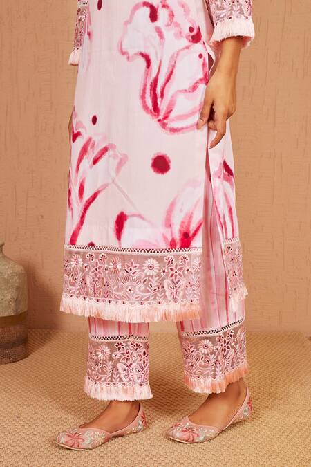 Buy Bhawna Sethi Pink Cotton, Silk, Organza Rosella Floral Print Kurta Set With Dupatta Online at Aza Fashions Buy_Bhawna Sethi_Pink Cotton, Silk, Organza Rosella Floral Print Kurta Set With Dupatta _Online_at_Aza_Fashions