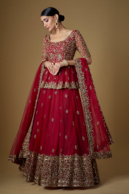 FATIZ Hand Embroidered Peplum Blouse Lehenga Set 