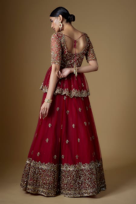 FATIZ Hand Embroidered Peplum Blouse Lehenga Set 
