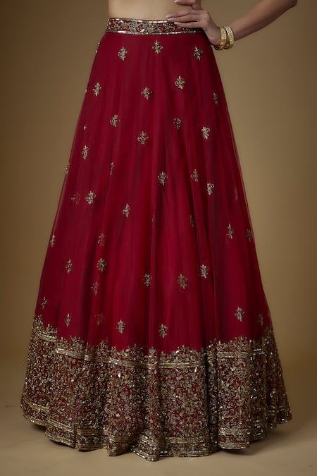 Buy FATIZ Red Tulle Cut Work, Crystals, Zari, Hand Embroidered Peplum Blouse Lehenga Set Online at Aza Fashions Buy_FATIZ_Red Tulle Cut Work, Crystals, Zari, Hand Embroidered Peplum Blouse Lehenga Set _Online_at_Aza_Fashions