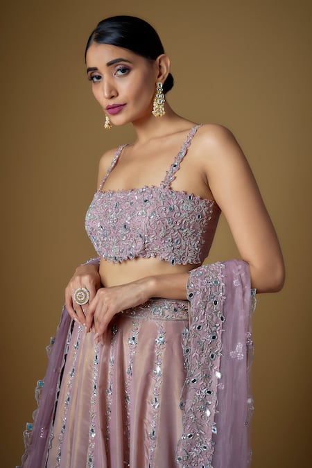 FATIZ_Pink Tissue, Georgette, Tulle Cut Work, Hand Embroidered Jacket Lehenga Set _at_Aza_Fashions