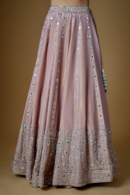 Buy_FATIZ_Pink Tissue, Georgette, Tulle Cut Work, Hand Embroidered Jacket Lehenga Set 