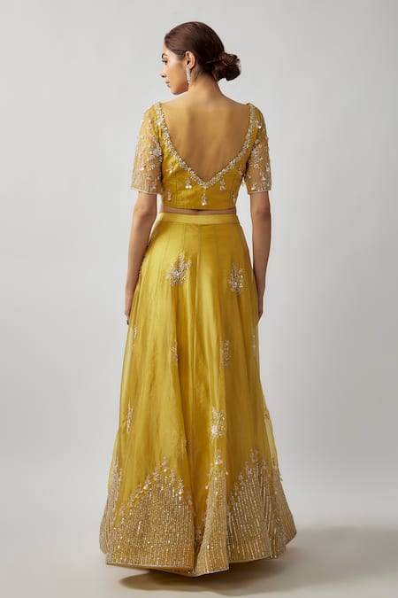 FATIZ Crystals Hand Embroidered Blouse Lehenga Set