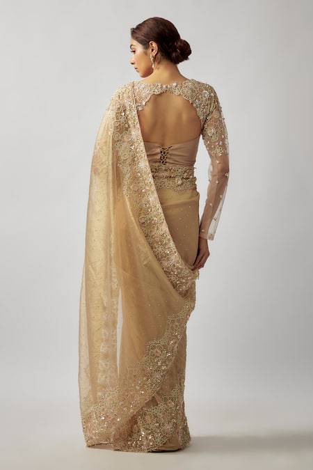 FATIZ Pearls Hand Embroidered Saree With Blouse 