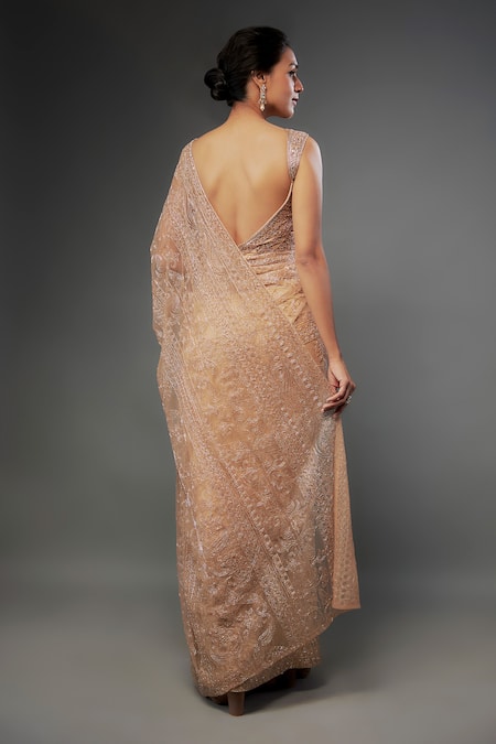 FATIZ Hand Embroidered Pre-Draped Saree With Blouse 