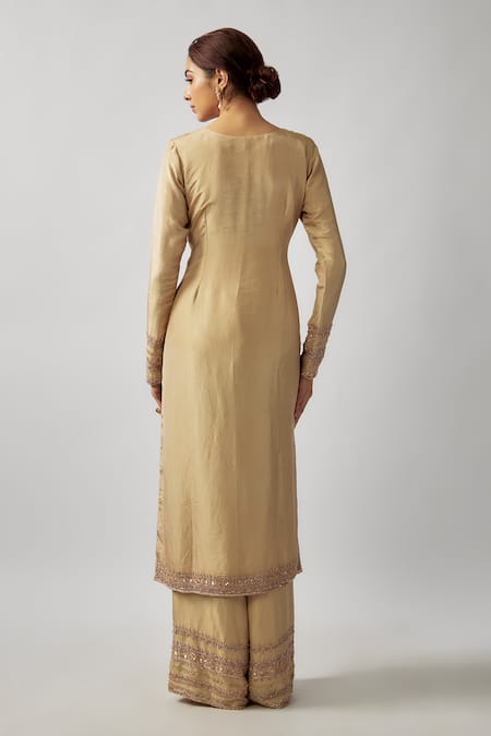 FATIZ Placement Sequin Embellished Kurta Palazzo Set 