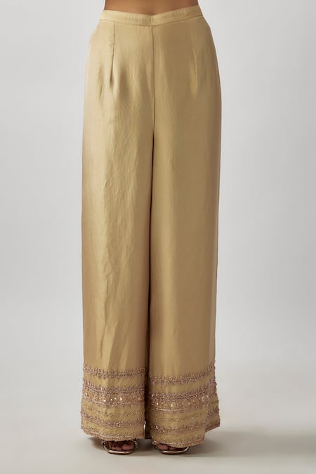 FATIZ_Gold Tissue, Georgette, Organza Placement Embellished Kurta Palazzo Set _Online_at_Aza_Fashions