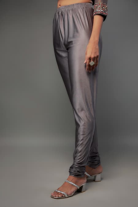 Shop_FATIZ_Grey Georgette, Lycra, Tissue Sequins, Glass Embellished Yoke Anarkali Pant Set _Online_at_Aza_Fashions