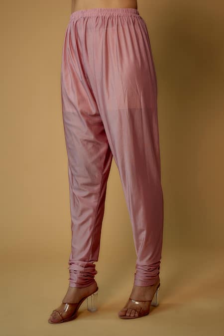 Buy_FATIZ_Pink Georgette, Lycra Sequins, Embroidery High Neck Yoke Anarkali Pant Set _Online_at_Aza_Fashions