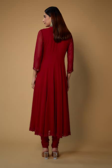 FATIZ Sheer Embellished Yoke Anarkali Pant Set 