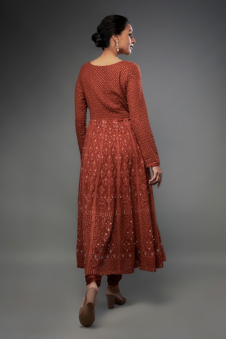 FATIZ Floral Chikankari Anarkali Pant Set 