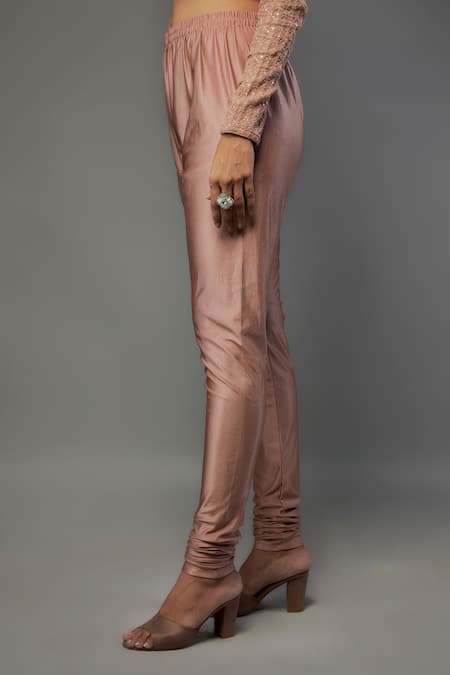 FATIZ_Peach Georgette, Lycra Embroidery Floral Bloom Chikankari Anarkali Pant Set _Online_at_Aza_Fashions