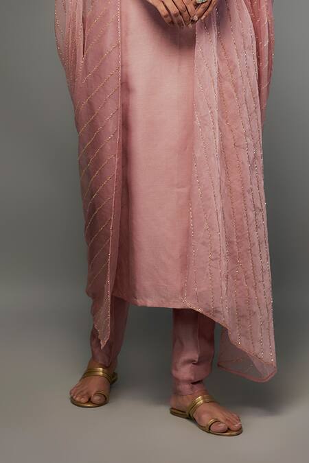 FATIZ Pink Silk, Organza Beads, Crystals Scoop Embroidered Bodice Kurta And Pant Set Online at Aza Fashions FATIZ_Pink Silk, Organza Beads, Crystals Scoop Embroidered Bodice Kurta And Pant Set _Online_at_Aza_Fashions
