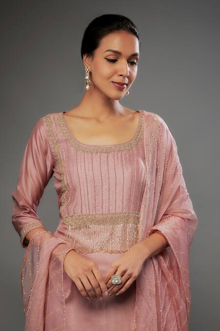 Buy FATIZ Pink Silk, Organza Beads, Crystals Scoop Embroidered Bodice Kurta And Pant Set Online at Aza Fashions Buy_FATIZ_Pink Silk, Organza Beads, Crystals Scoop Embroidered Bodice Kurta And Pant Set _Online_at_Aza_Fashions
