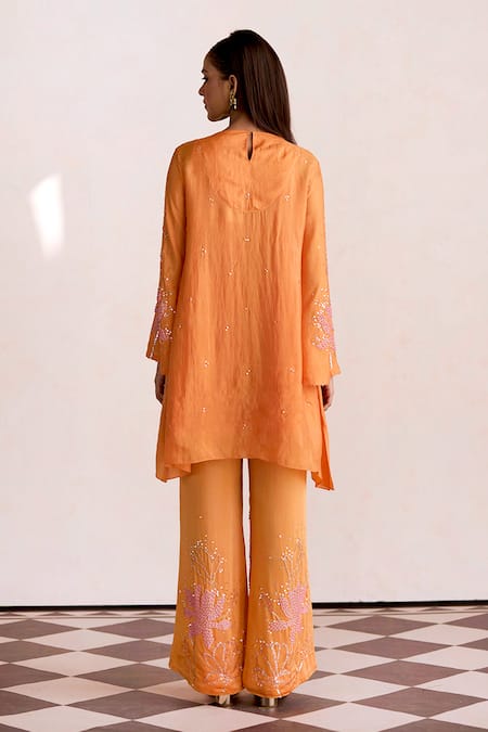 One Not Two Embroidered Silk Kurta & Bell Bottom Pant Set 