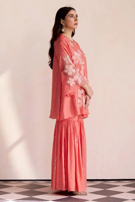 One Not Two Embroidered Silk Kurta & Sharara Set 