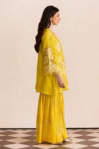 Buy One Not Two Yellow Silk, Cotton Beads, Embroidery Round Neck Floral Kurta And Sharara Set Online at Aza Fashions Buy_One Not Two_Yellow Silk, Cotton Beads, Embroidery Round Neck Floral Kurta And Sharara Set _Online_at_Aza_Fashions
