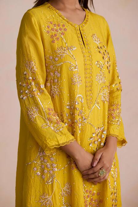 Buy One Not Two Yellow Silk, Satin, Cotton Sequins, Beads Round Embroidered Kurta And Pant Set Online at Aza Fashions Buy_One Not Two_Yellow Silk, Satin, Cotton Sequins, Beads Round Embroidered Kurta And Pant Set _Online_at_Aza_Fashions