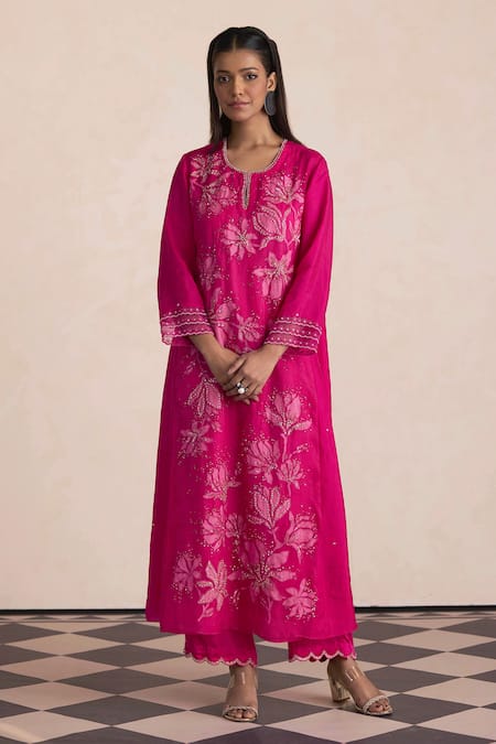 One Not Two Embroidered Silk Long Kurta & Pant Set 