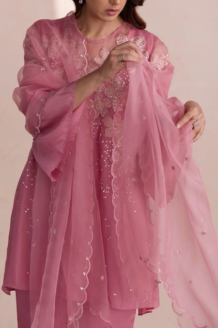 Shop One Not Two Pink Organza Sequins, Beads Embroidered Dupatta at Aza Fashions Shop_One Not Two_Pink Organza Sequins, Beads Embroidered Dupatta _at_Aza_Fashions