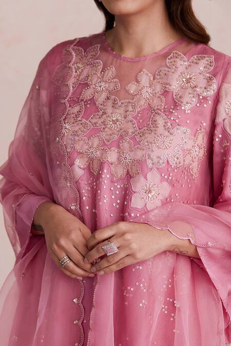 One Not Two Pink Organza Sequins, Beads Embroidered Dupatta Online at Aza Fashions One Not Two_Pink Organza Sequins, Beads Embroidered Dupatta _Online_at_Aza_Fashions