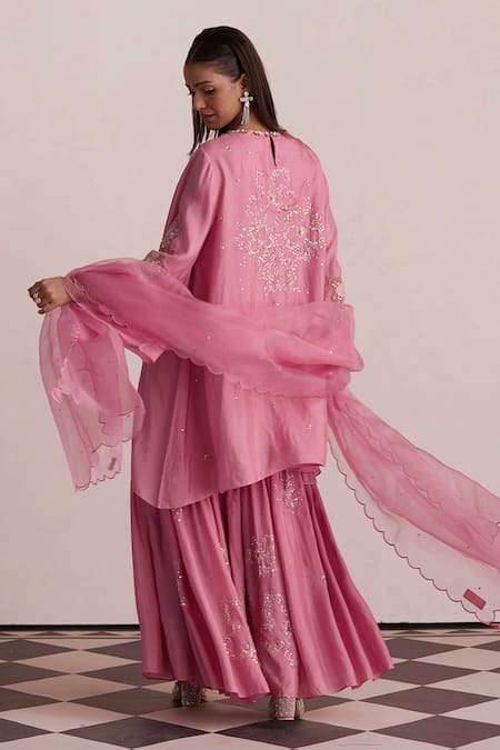 Shop_One Not Two_Pink Organza Embroidery, Sequins Dupatta _at_Aza_Fashions