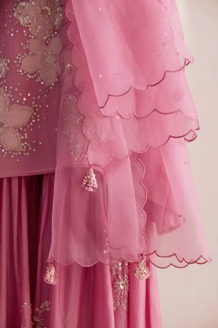 One Not Two_Pink Organza Embroidery, Sequins Dupatta _Online_at_Aza_Fashions