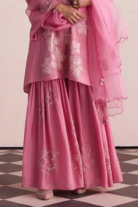 Buy_One Not Two_Pink Organza Embroidery, Sequins Dupatta _Online_at_Aza_Fashions