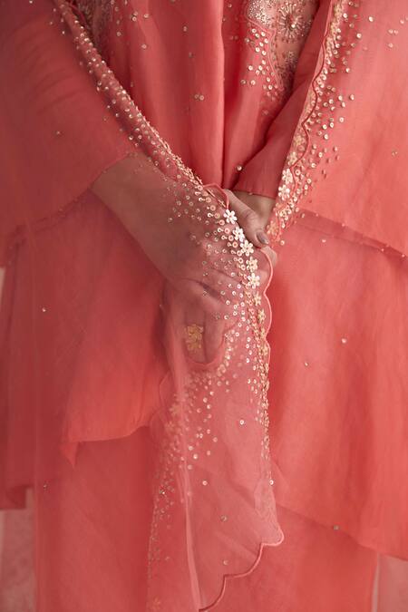 Buy One Not Two Coral Organza Embroidered Sequins And Beads Dupatta Online at Aza Fashions Buy_One Not Two_Coral Organza Embroidered Sequins And Beads Dupatta _Online_at_Aza_Fashions