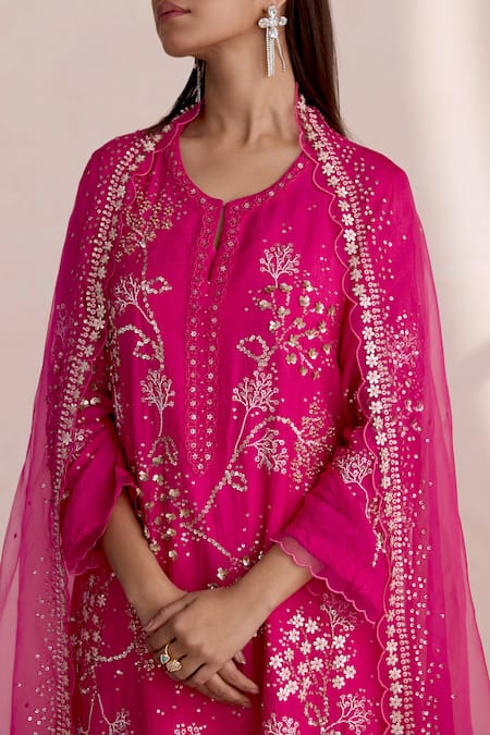 One Not Two_Pink Organza Embroidered Sequins And Beaded Dupatta _Online_at_Aza_Fashions