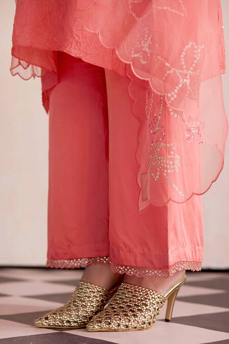 One Not Two Coral Organza Sequins, Beads And Embroidered Dupatta Online at Aza Fashions One Not Two_Coral Organza Sequins, Beads And Embroidered Dupatta _Online_at_Aza_Fashions