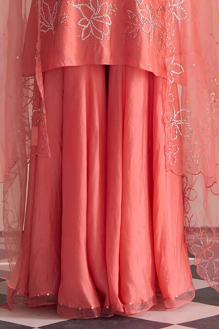 Buy_One Not Two_Coral Organza Embroidered Dupatta _Online_at_Aza_Fashions