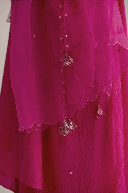 One Not Two Pink Organza Embroidery Scalloped Dupatta Online at Aza Fashions One Not Two_Pink Organza Embroidery Scalloped Dupatta _Online_at_Aza_Fashions