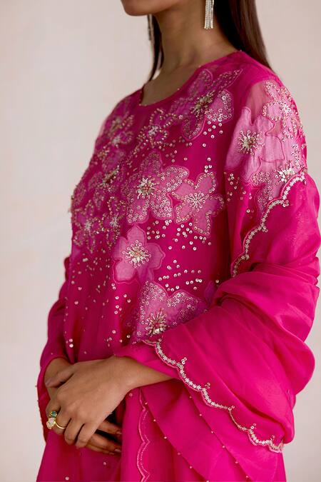 One Not Two_Pink Silk Sequins, Beads Work Scalloped Dupatta _Online_at_Aza_Fashions