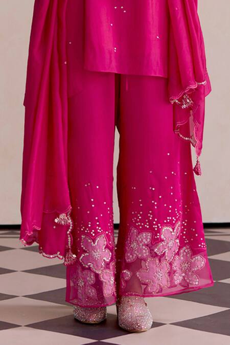 One Not Two_Pink Silk Sequins, Beads Work Scalloped Dupatta _at_Aza_Fashions