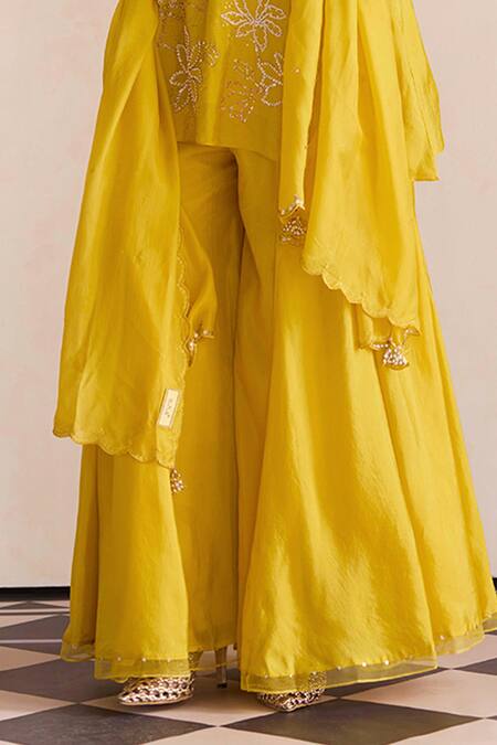 Buy One Not Two Yellow Silk Sequins, Beads Embroidered Scalloped Dupatta Online at Aza Fashions Buy_One Not Two_Yellow Silk Sequins, Beads Embroidered Scalloped Dupatta _Online_at_Aza_Fashions