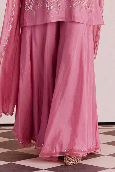 One Not Two_Pink Silk Sequins, Beads Embroidered Scalloped Dupatta _Online_at_Aza_Fashions