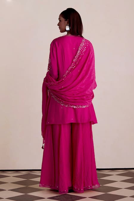 Shop One Not Two Pink Crepe Sequins Work Dupatta at Aza Fashions Shop_One Not Two_Pink Crepe Sequins Work Dupatta _at_Aza_Fashions