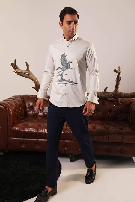 Shop Abkasa White Cotton Embroidery Graff Shirt Online at Aza Fashions Shop_Abkasa_White Cotton Embroidery Graff Shirt _Online_at_Aza_Fashions