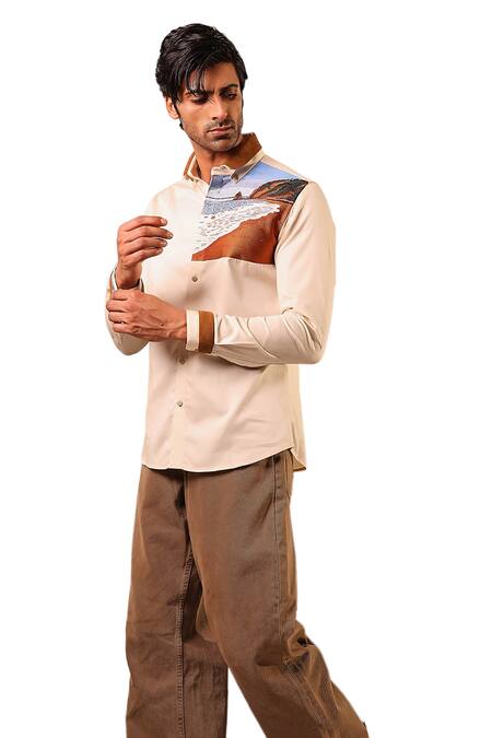 Abkasa Beige Cotton Embroidery Josephine Shirt Online at Aza Fashions Abkasa_Beige Cotton Embroidery Josephine Shirt _Online_at_Aza_Fashions