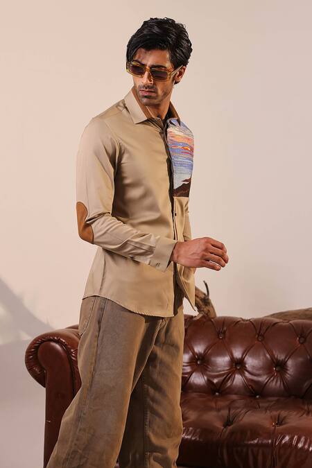 Shop_Abkasa_Brown Cotton Embroidery Oppenheimer Shirt _Online_at_Aza_Fashions