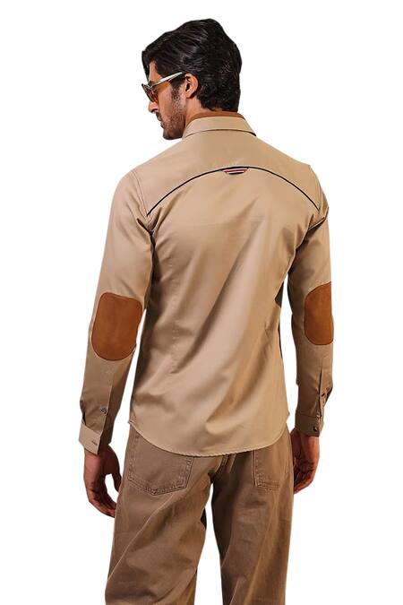 Abkasa_Brown Cotton Embroidery Oppenheimer Shirt _at_Aza_Fashions