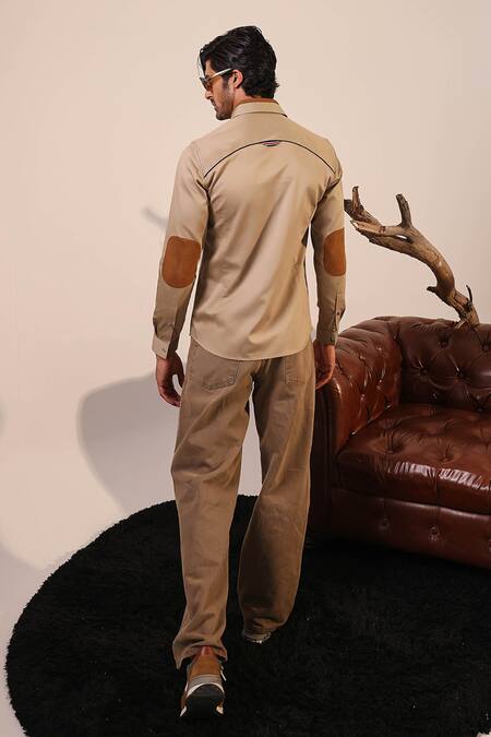 Shop_Abkasa_Brown Cotton Embroidery Oppenheimer Shirt _at_Aza_Fashions