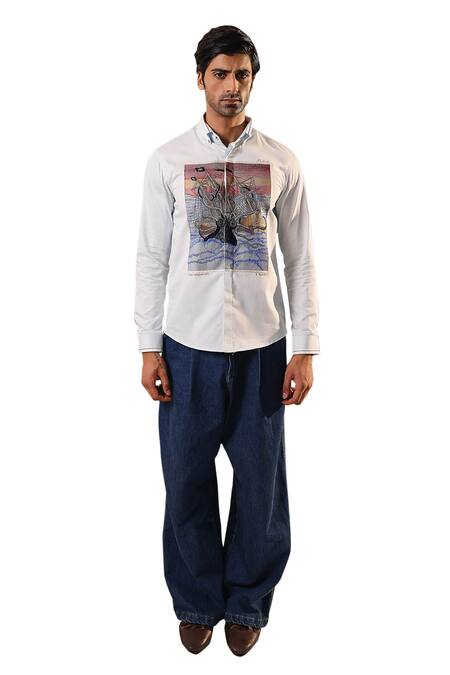 Abkasa_White Poly Viscose Embroidery Thread Franklyn Shirt _Online_at_Aza_Fashions