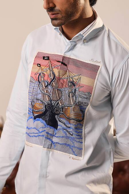 Shop_Abkasa_White Poly Viscose Embroidery Thread Franklyn Shirt _Online_at_Aza_Fashions